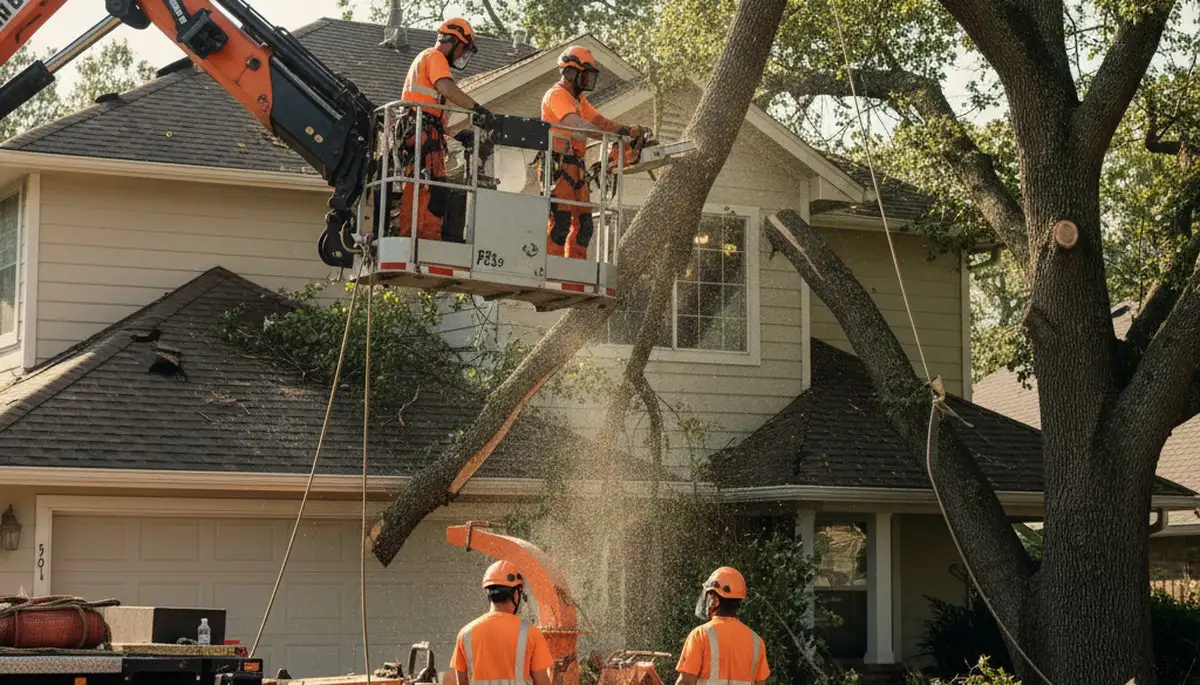 Aurora, IL emergency tree service crew removing storm-damaged tree hazards