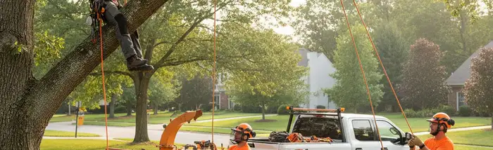 Tree service team in Aurora, IL providing professional tree trimming and removal for homeowners