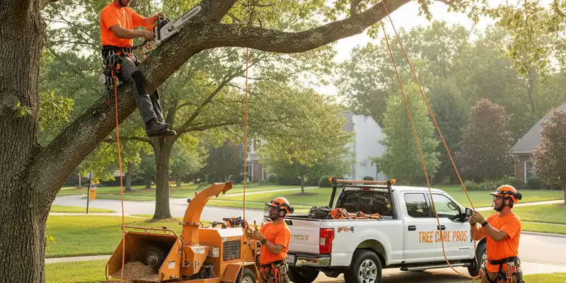 Tree service team in Aurora, IL providing professional tree trimming and removal for homeowners