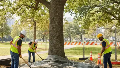 Aurora, IL tree service crew protecting roots for healthy, stable trees