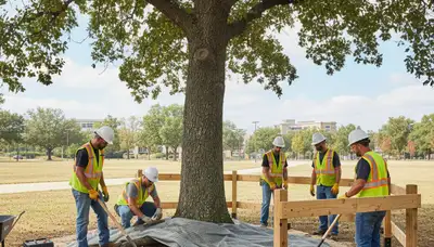 Aurora, IL tree service crew providing root protection for healthy, stable trees