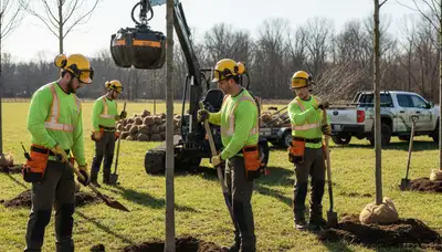 Aurora, IL arborist planting a new tree for residential tree planting service