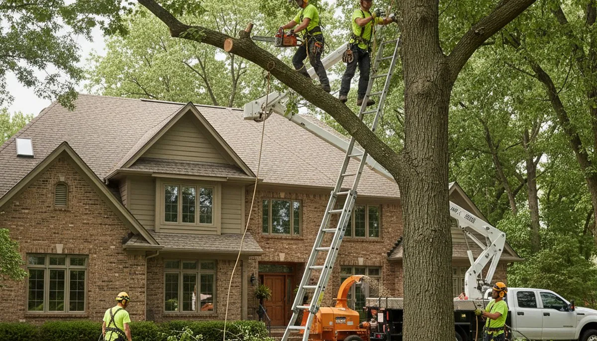 Tree service crew in Aurora, IL providing professional tree removal and trimming services
