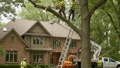 Tree service crew in Aurora, IL providing professional tree removal and trimming services