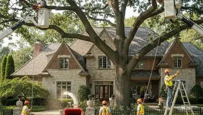 Tree service crew serving Aurora, IL with professional tree trimming and removal equipment