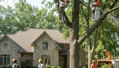 Tree service crew in Aurora, IL providing professional tree trimming and removal services
