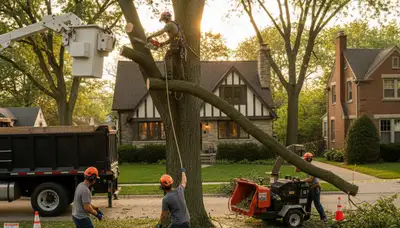 Tree service team in Aurora, IL providing professional tree removal and trimming services