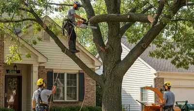 Tree service crew in Aurora, IL providing professional tree trimming and removal services