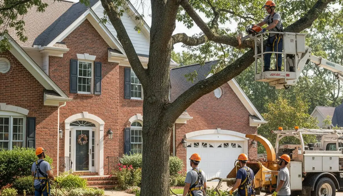 Tree service crew in Aurora, IL providing professional tree care and removal on a residential property