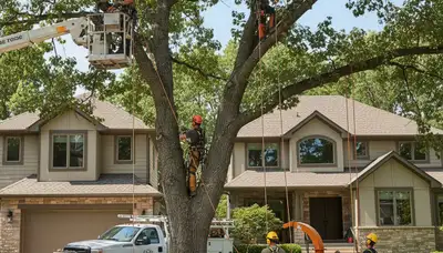 Tree service crew in Aurora, IL providing professional tree removal and trimming for homes and businesses