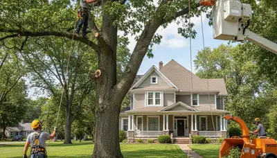 Tree service crew in Aurora, IL providing professional tree trimming and removal services