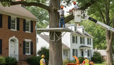 Tree service crew in Aurora, IL providing professional tree removal and trimming services