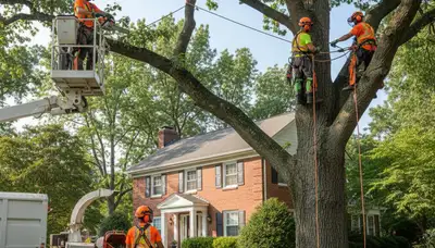 Tree service team in Aurora, IL providing professional tree trimming and removal for local properties