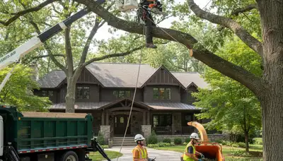 Tree service crew in Aurora, IL trimming and removing trees for safe, professional property care