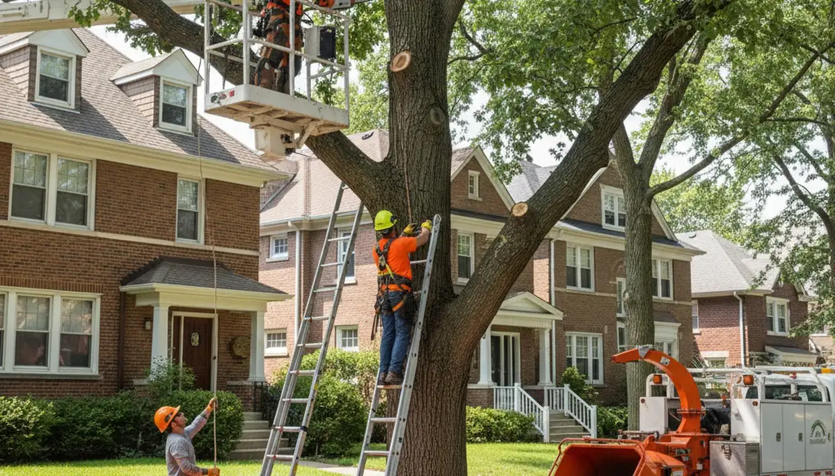 Tree service crew in Aurora, IL trimming and removing trees for safe, professional property care