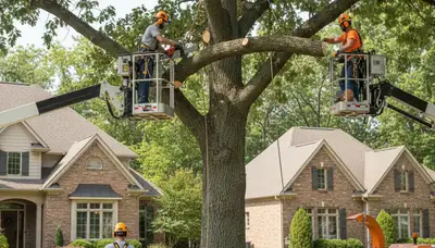 Tree service crew in Aurora, IL providing professional tree trimming and removal services