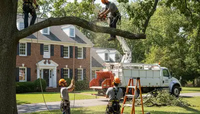 Tree service crew providing professional tree removal and trimming in Aurora, IL