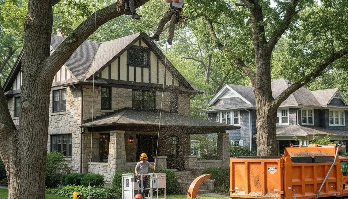 Tree service crew in Aurora, IL providing professional tree trimming and removal services