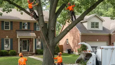 Tree service crew in Aurora, IL providing professional tree trimming and removal services